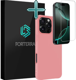 Forterra Forterra iPhone 16 Pro Hoesje Siliconen Met Screenprotector Met Dichte Notch - Lichtroze
