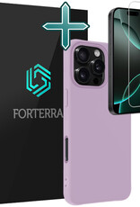 Forterra Hoesje Geschikt voor iPhone 16 Pro Case Siliconen Hoes Met Screenprotector - Hoes Geschikt voor iPhone 16 Pro Hoesje Back Cover - Lila