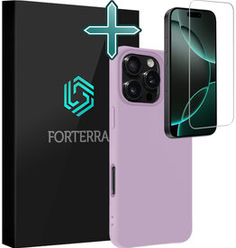 Forterra Forterra iPhone 16 Pro Hoesje Siliconen Met Screenprotector Met Dichte Notch - Lila