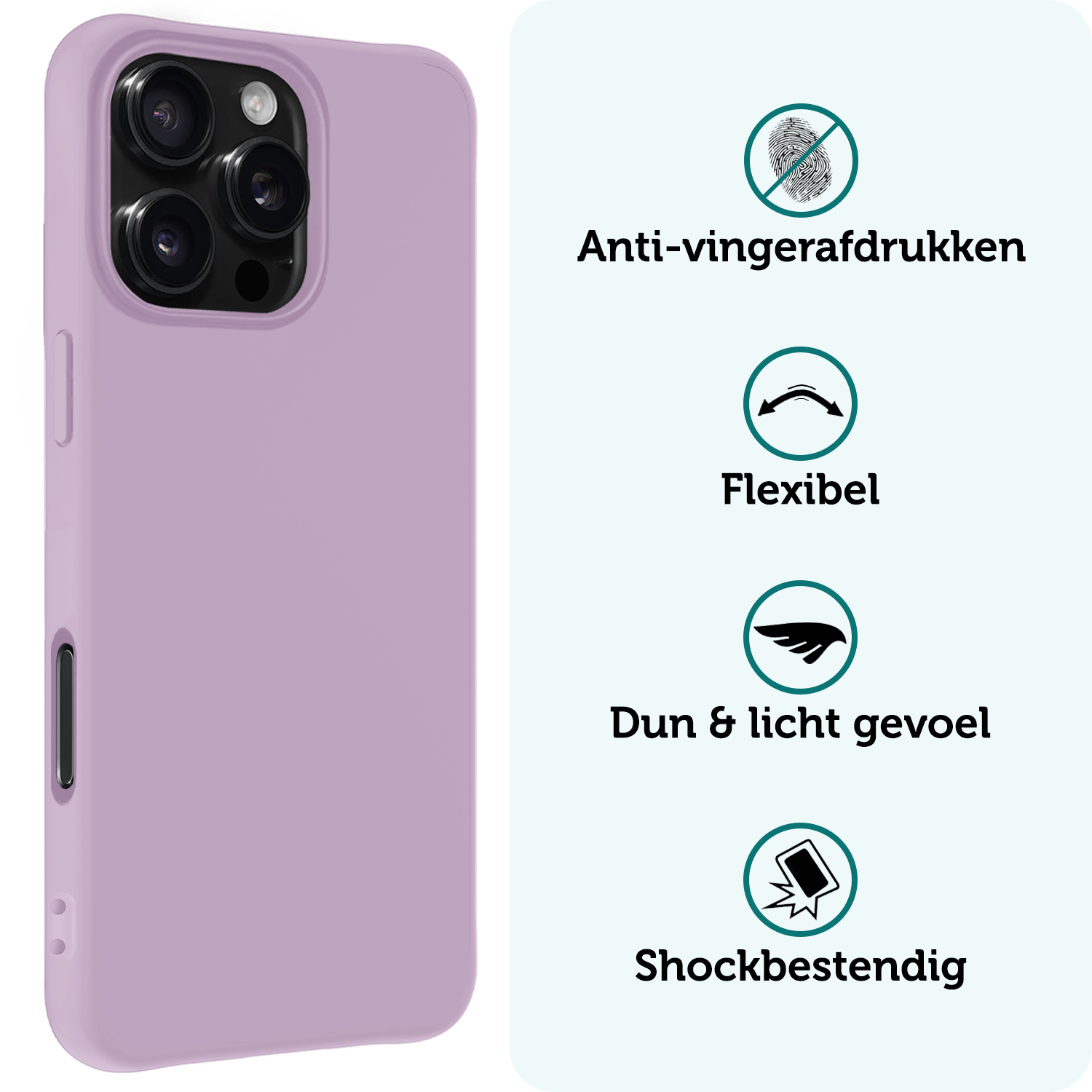 Forterra Hoesje Geschikt voor iPhone 16 Pro Case Siliconen Hoes Met Screenprotector - Hoes Geschikt voor iPhone 16 Pro Hoesje Back Cover - Lila