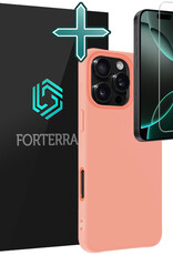Forterra Hoesje Geschikt voor iPhone 16 Pro Case Siliconen Hoes Met Screenprotector - Hoes Geschikt voor iPhone 16 Pro Hoesje Back Cover - Perzik