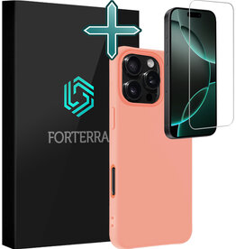 Forterra Forterra iPhone 16 Pro Hoesje Siliconen Met Screenprotector Met Dichte Notch - Perzik
