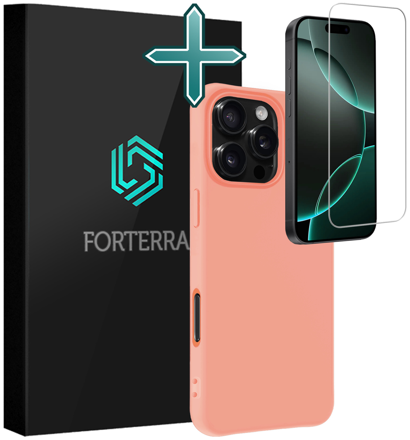 Forterra Hoesje Geschikt voor iPhone 16 Pro Case Siliconen Hoes Met Screenprotector - Hoes Geschikt voor iPhone 16 Pro Hoesje Back Cover - Perzik