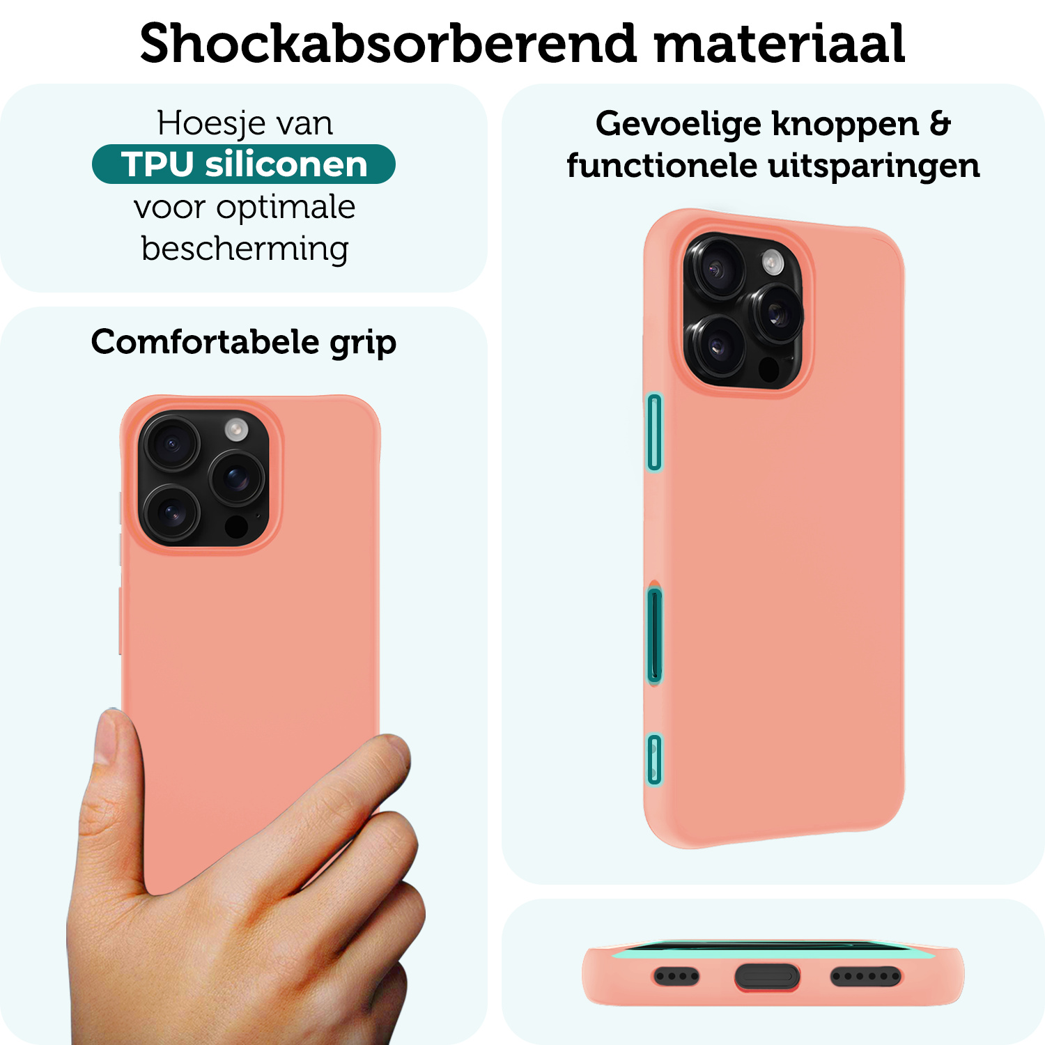 Forterra Hoesje Geschikt voor iPhone 16 Pro Case Siliconen Hoes Met Screenprotector - Hoes Geschikt voor iPhone 16 Pro Hoesje Back Cover - Perzik