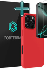 Forterra Hoesje Geschikt voor iPhone 16 Pro Case Siliconen Hoes Met Screenprotector - Hoes Geschikt voor iPhone 16 Pro Hoesje Back Cover - Rood