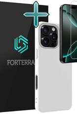 Forterra Hoesje Geschikt voor iPhone 16 Pro Case Siliconen Hoes Met Screenprotector - Hoes Geschikt voor iPhone 16 Pro Hoesje Back Cover - Wit