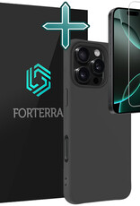 Forterra Hoesje Geschikt voor iPhone 16 Pro Case Siliconen Hoes Met Screenprotector - Hoes Geschikt voor iPhone 16 Pro Hoesje Back Cover - Zwart