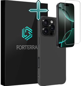 Forterra Forterra iPhone 16 Pro Hoesje Siliconen Met Screenprotector Met Dichte Notch - Zwart