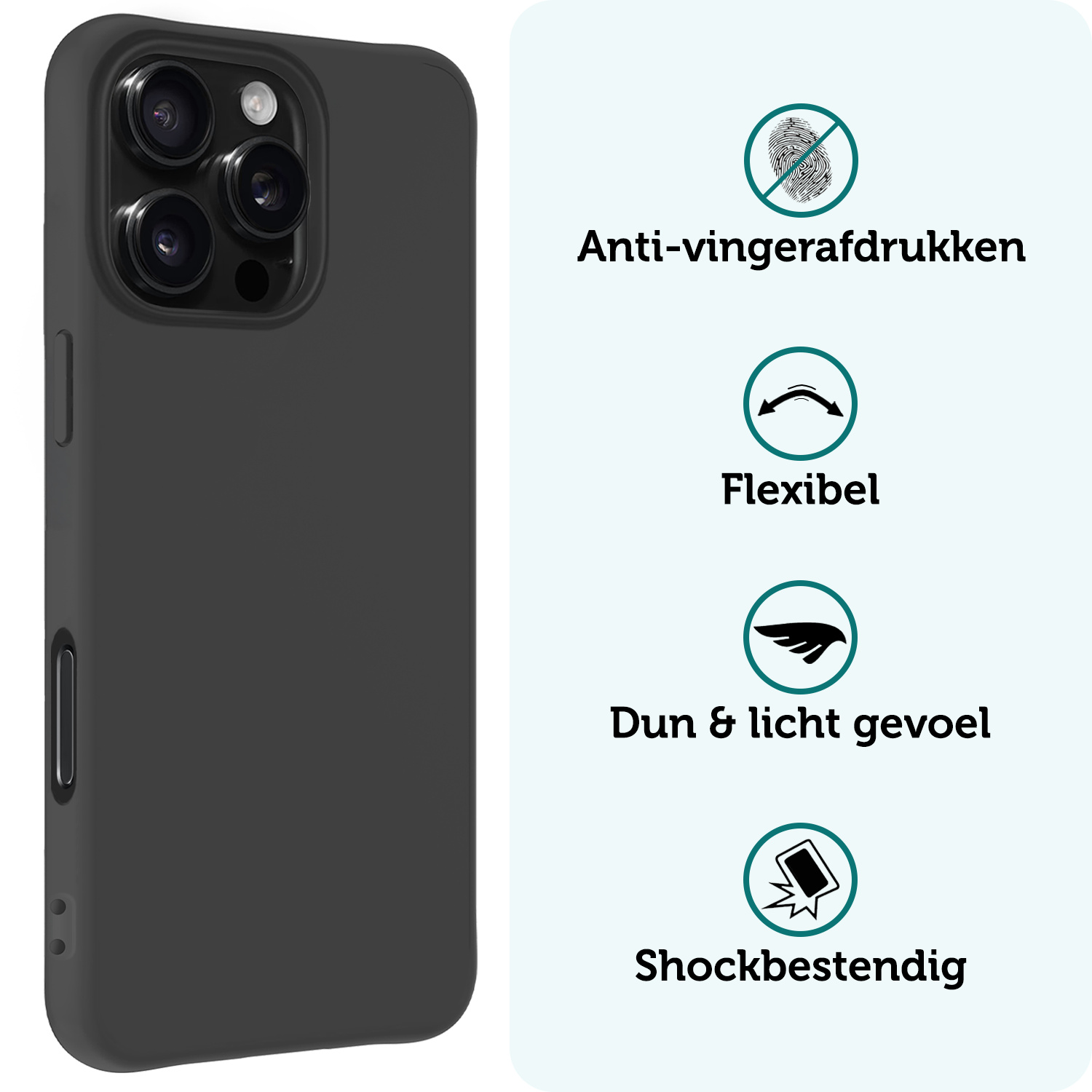 Forterra Hoesje Geschikt voor iPhone 16 Pro Case Siliconen Hoes Met Screenprotector - Hoes Geschikt voor iPhone 16 Pro Hoesje Back Cover - Zwart