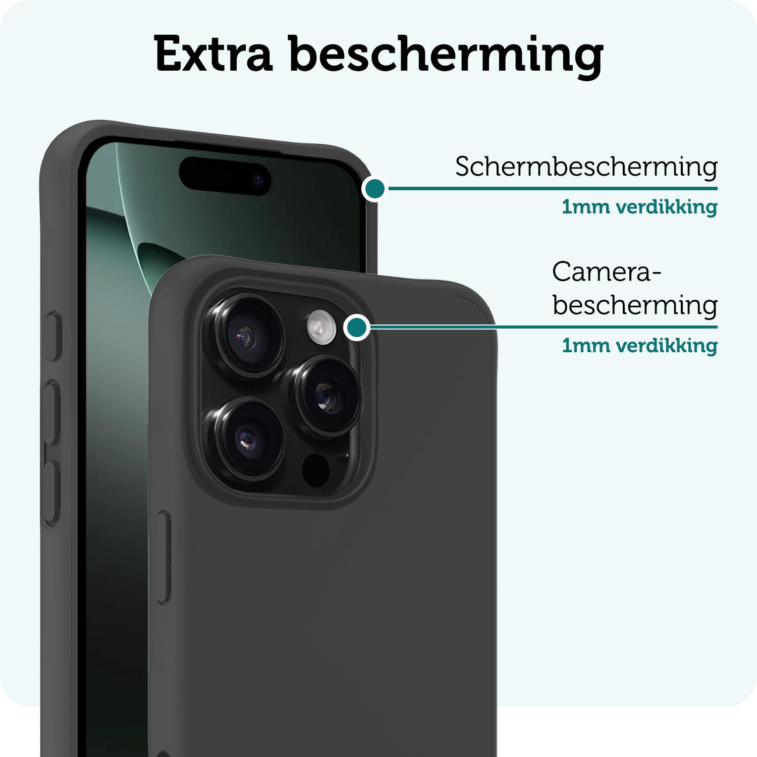 Forterra Hoesje Geschikt voor iPhone 16 Pro Case Siliconen Hoes Met Screenprotector - Hoes Geschikt voor iPhone 16 Pro Hoesje Back Cover - Zwart