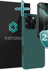 Forterra Hoesje Geschikt voor iPhone 16 Pro Case Siliconen Hoes Met 2x Screenprotector - Hoes Geschikt voor iPhone 16 Pro Hoesje Back Cover - Donkergroen