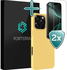 Forterra Forterra iPhone 16 Pro Hoesje Siliconen Met 2x Screenprotector Met Dichte Notch - Geel