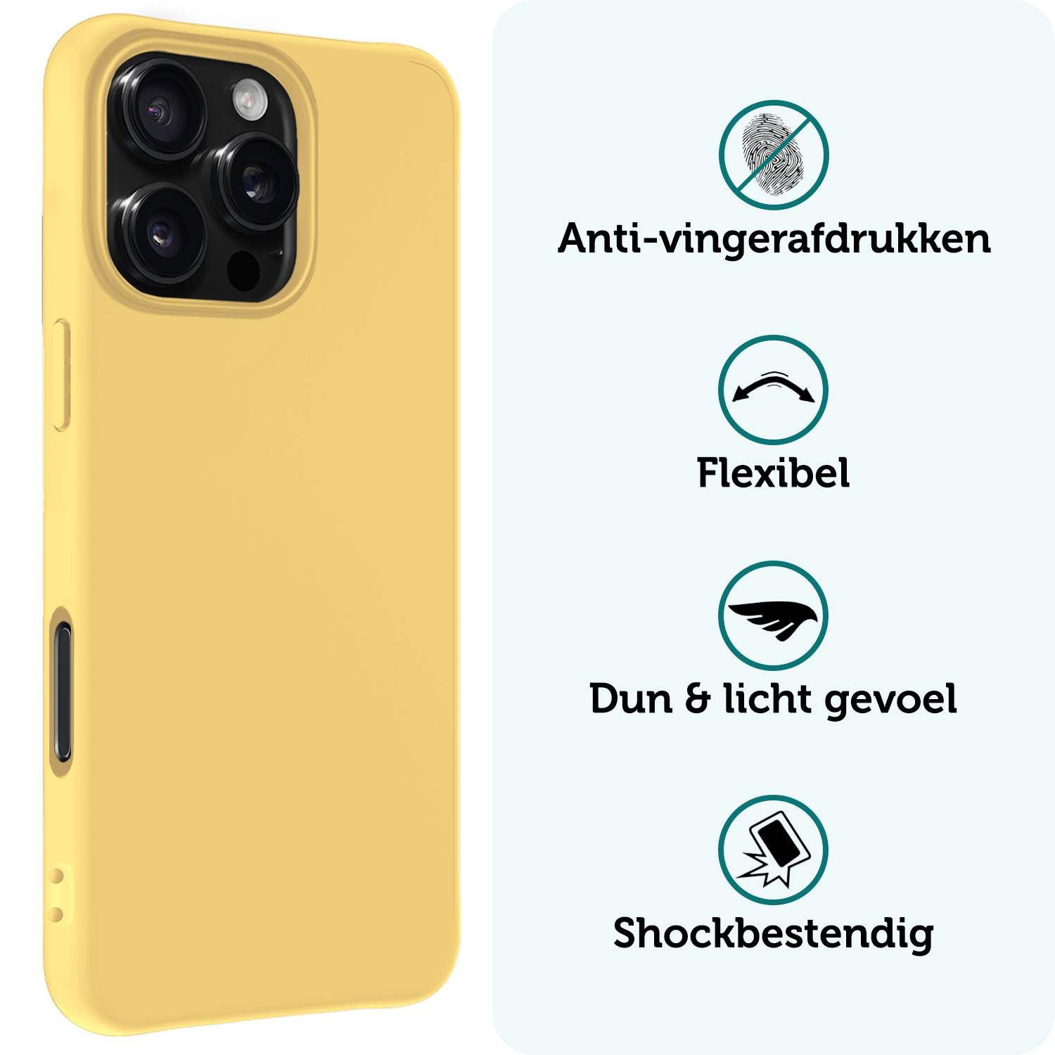 Forterra Hoesje Geschikt voor iPhone 16 Pro Case Siliconen Hoes Met 2x Screenprotector - Hoes Geschikt voor iPhone 16 Pro Hoesje Back Cover - Geel