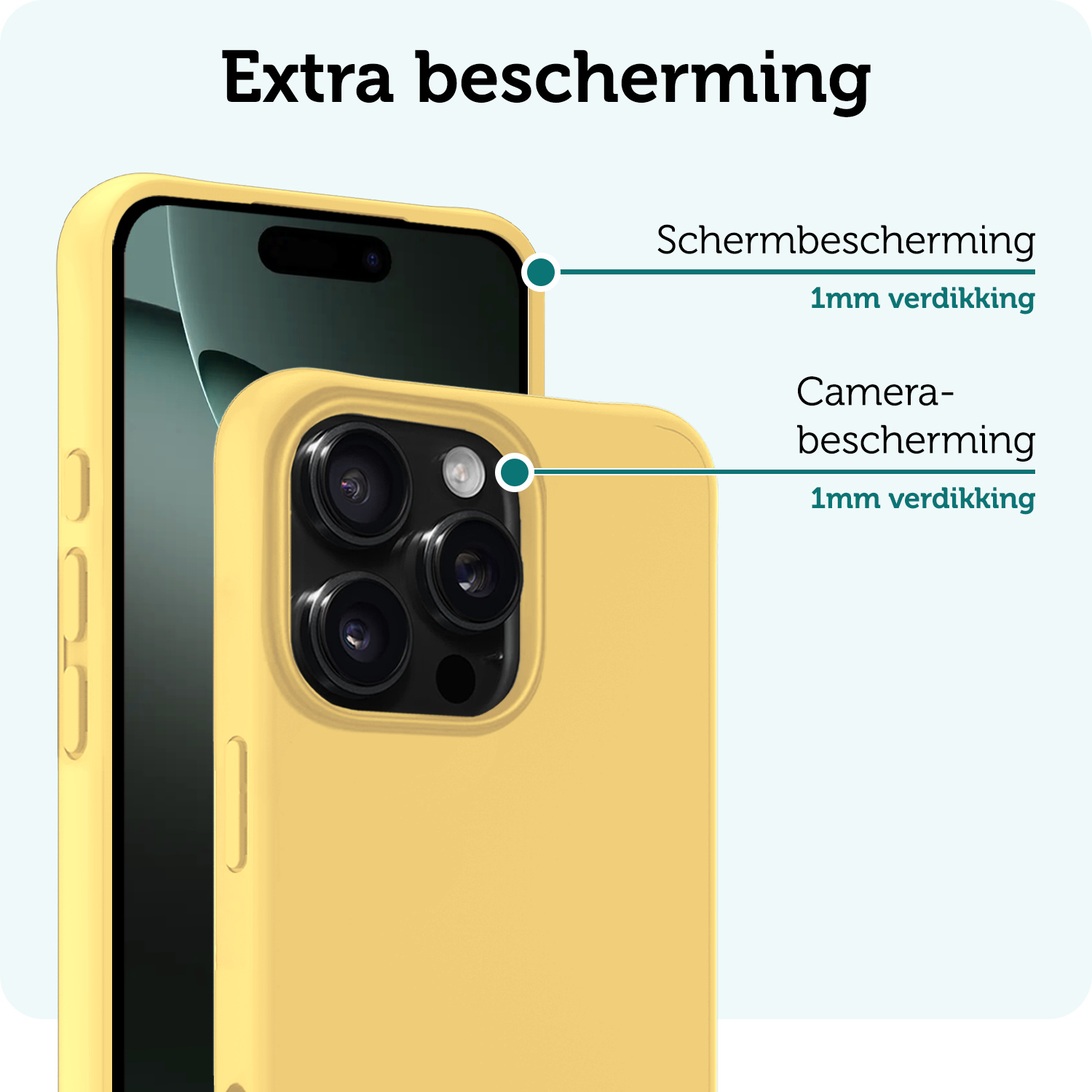 Forterra Hoesje Geschikt voor iPhone 16 Pro Case Siliconen Hoes Met 2x Screenprotector - Hoes Geschikt voor iPhone 16 Pro Hoesje Back Cover - Geel
