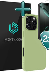 Forterra Hoesje Geschikt voor iPhone 16 Pro Case Siliconen Hoes Met 2x Screenprotector - Hoes Geschikt voor iPhone 16 Pro Hoesje Back Cover - Groen