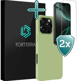 Forterra Forterra iPhone 16 Pro Hoesje Siliconen Met 2x Screenprotector Met Dichte Notch - Groen