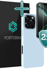 Forterra Hoesje Geschikt voor iPhone 16 Pro Case Siliconen Hoes Met 2x Screenprotector - Hoes Geschikt voor iPhone 16 Pro Hoesje Back Cover - Lichtblauw