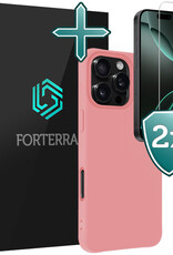 Forterra Hoesje Geschikt voor iPhone 16 Pro Case Siliconen Hoes Met 2x Screenprotector - Hoes Geschikt voor iPhone 16 Pro Hoesje Back Cover - Lichtroze