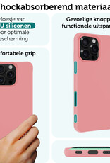 Forterra Hoesje Geschikt voor iPhone 16 Pro Case Siliconen Hoes Met 2x Screenprotector - Hoes Geschikt voor iPhone 16 Pro Hoesje Back Cover - Lichtroze