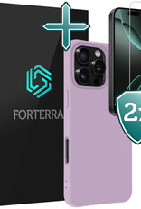 Forterra Hoesje Geschikt voor iPhone 16 Pro Case Siliconen Hoes Met 2x Screenprotector - Hoes Geschikt voor iPhone 16 Pro Hoesje Back Cover - Lila