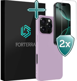 Forterra Forterra iPhone 16 Pro Hoesje Siliconen Met 2x Screenprotector Met Dichte Notch - Lila