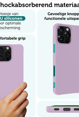 Forterra Hoesje Geschikt voor iPhone 16 Pro Case Siliconen Hoes Met 2x Screenprotector - Hoes Geschikt voor iPhone 16 Pro Hoesje Back Cover - Lila