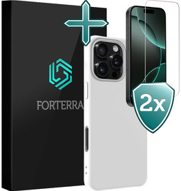Forterra Forterra iPhone 16 Pro Hoesje Siliconen Met 2x Screenprotector Met Dichte Notch - Wit