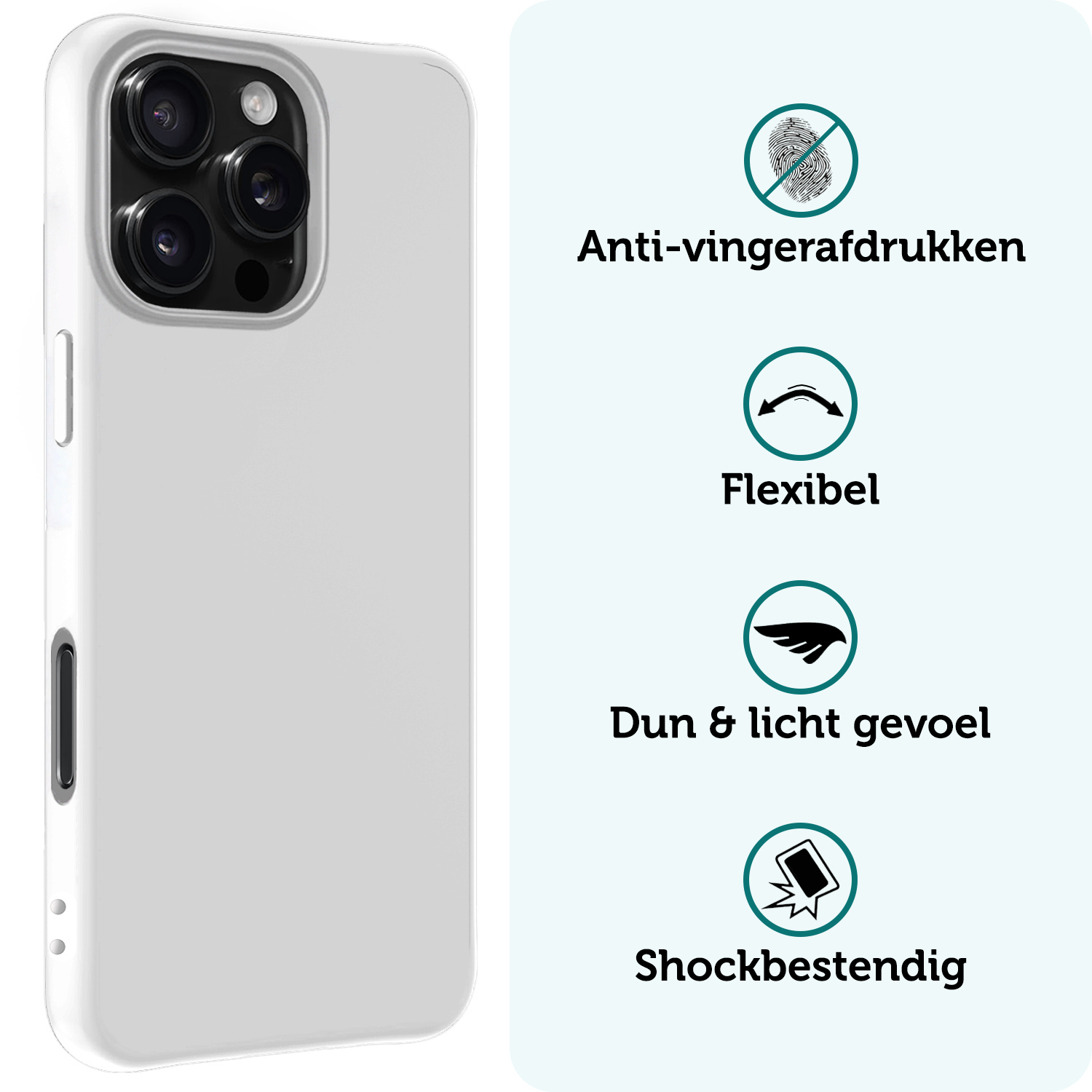 Forterra Hoesje Geschikt voor iPhone 16 Pro Case Siliconen Hoes Met 2x Screenprotector - Hoes Geschikt voor iPhone 16 Pro Hoesje Back Cover - Wit