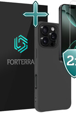 Forterra Hoesje Geschikt voor iPhone 16 Pro Case Siliconen Hoes Met 2x Screenprotector - Hoes Geschikt voor iPhone 16 Pro Hoesje Back Cover - Zwart