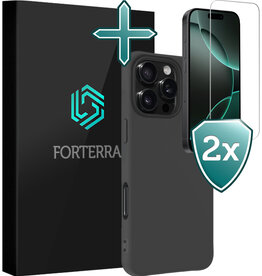 Forterra Forterra iPhone 16 Pro Hoesje Siliconen Met 2x Screenprotector Met Dichte Notch - Zwart