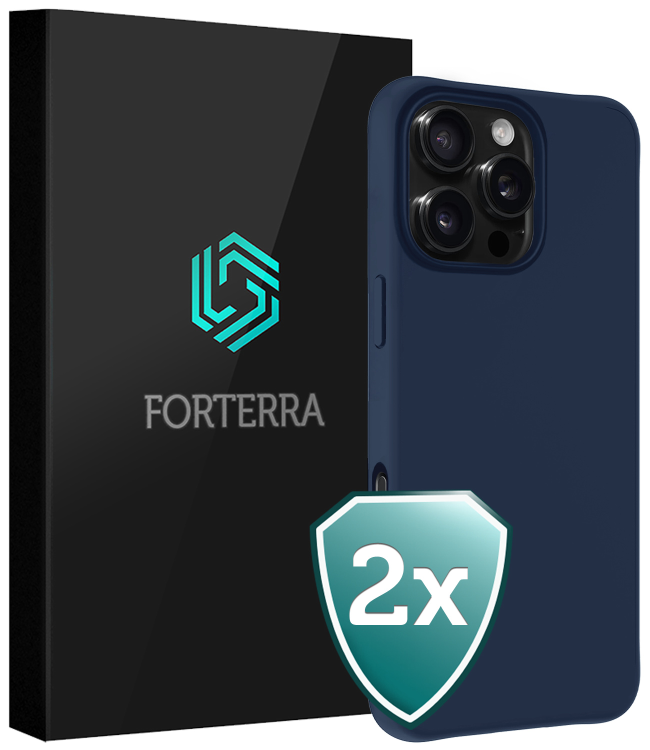 Forterra Hoesje Geschikt voor iPhone 16 Pro Max Case Siliconen Hoes - Hoes Geschikt voor iPhone 16 Pro Max Hoesje Back Cover - Donkerblauw - 2 PACK