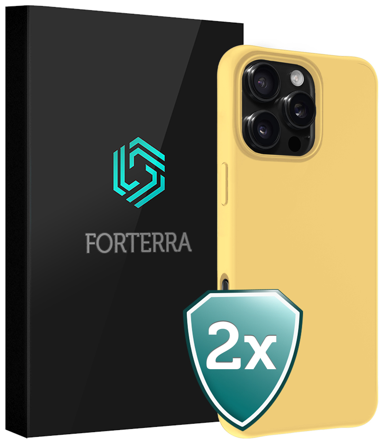 Forterra Hoesje Geschikt voor iPhone 16 Pro Max Case Siliconen Hoes - Hoes Geschikt voor iPhone 16 Pro Max Hoesje Back Cover - Geel - 2 PACK