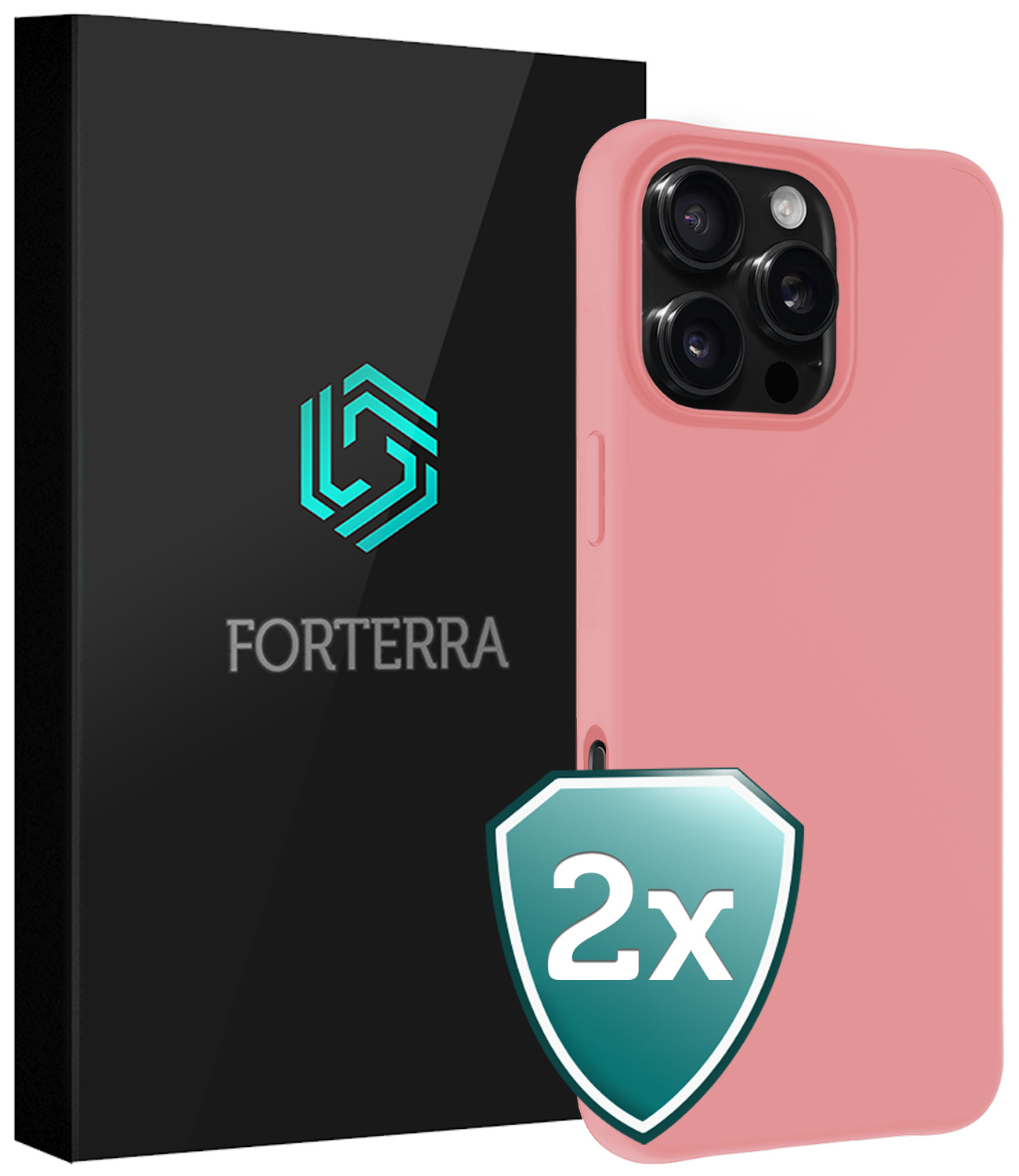 Forterra Hoesje Geschikt voor iPhone 16 Pro Max Case Siliconen Hoes - Hoes Geschikt voor iPhone 16 Pro Max Hoesje Back Cover - Lichtroze - 2 PACK