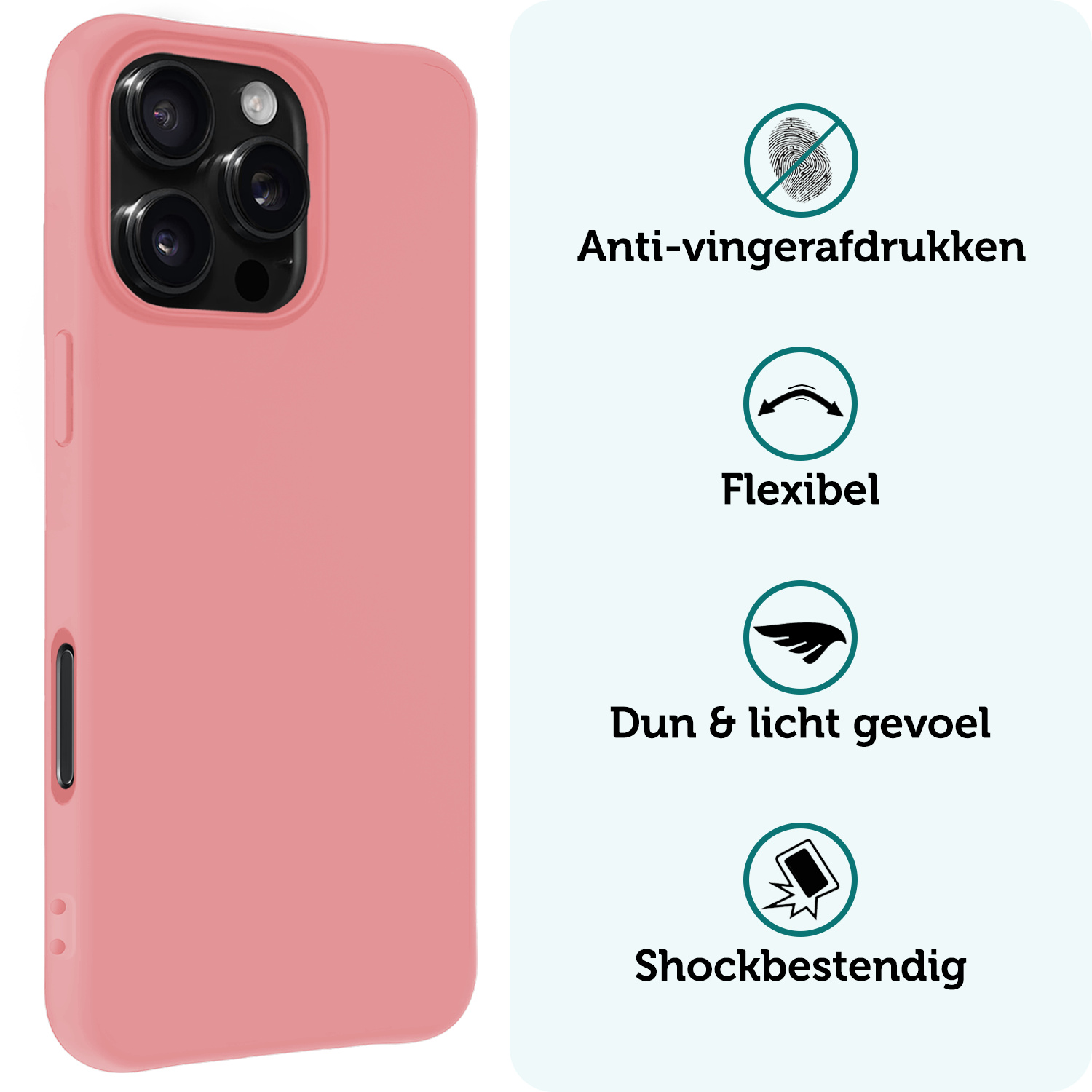 Forterra Hoesje Geschikt voor iPhone 16 Pro Max Case Siliconen Hoes - Hoes Geschikt voor iPhone 16 Pro Max Hoesje Back Cover - Lichtroze - 2 PACK