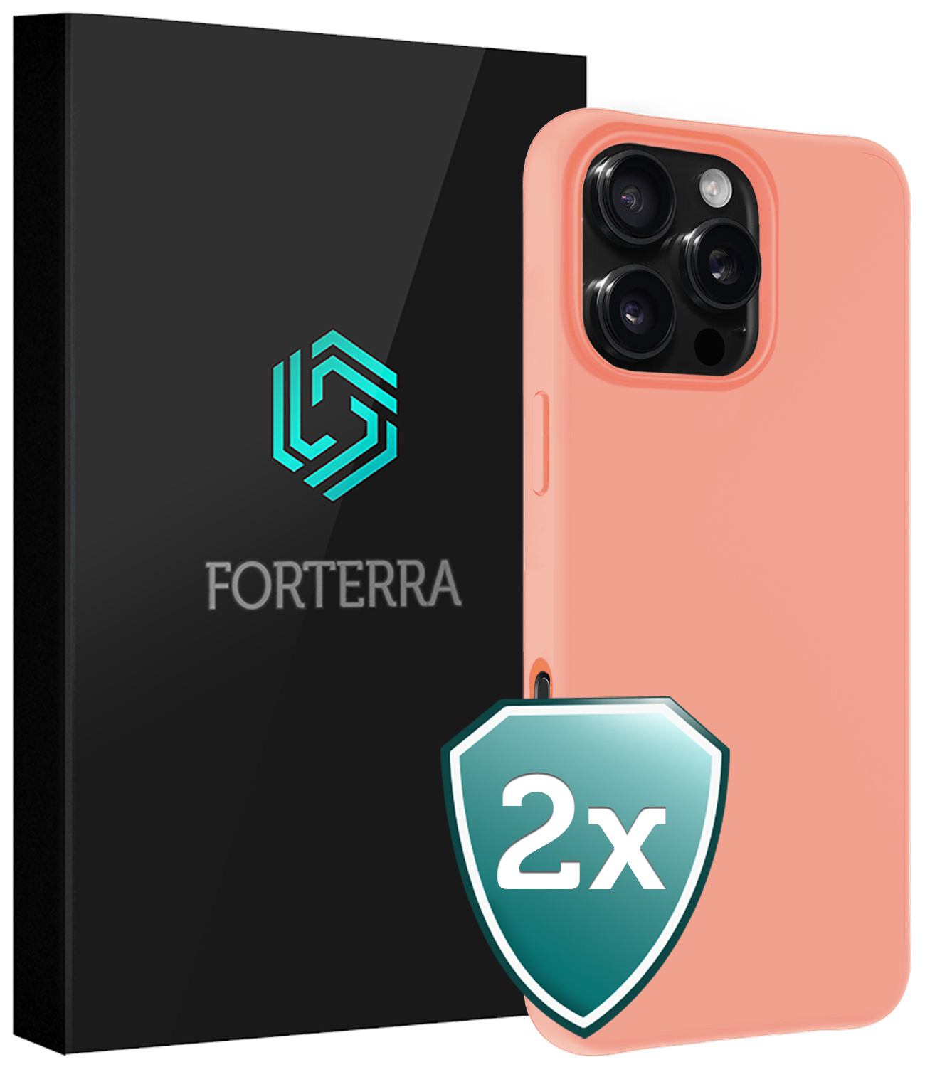 Forterra Hoesje Geschikt voor iPhone 16 Pro Max Case Siliconen Hoes - Hoes Geschikt voor iPhone 16 Pro Max Hoesje Back Cover - Perzik - 2 PACK