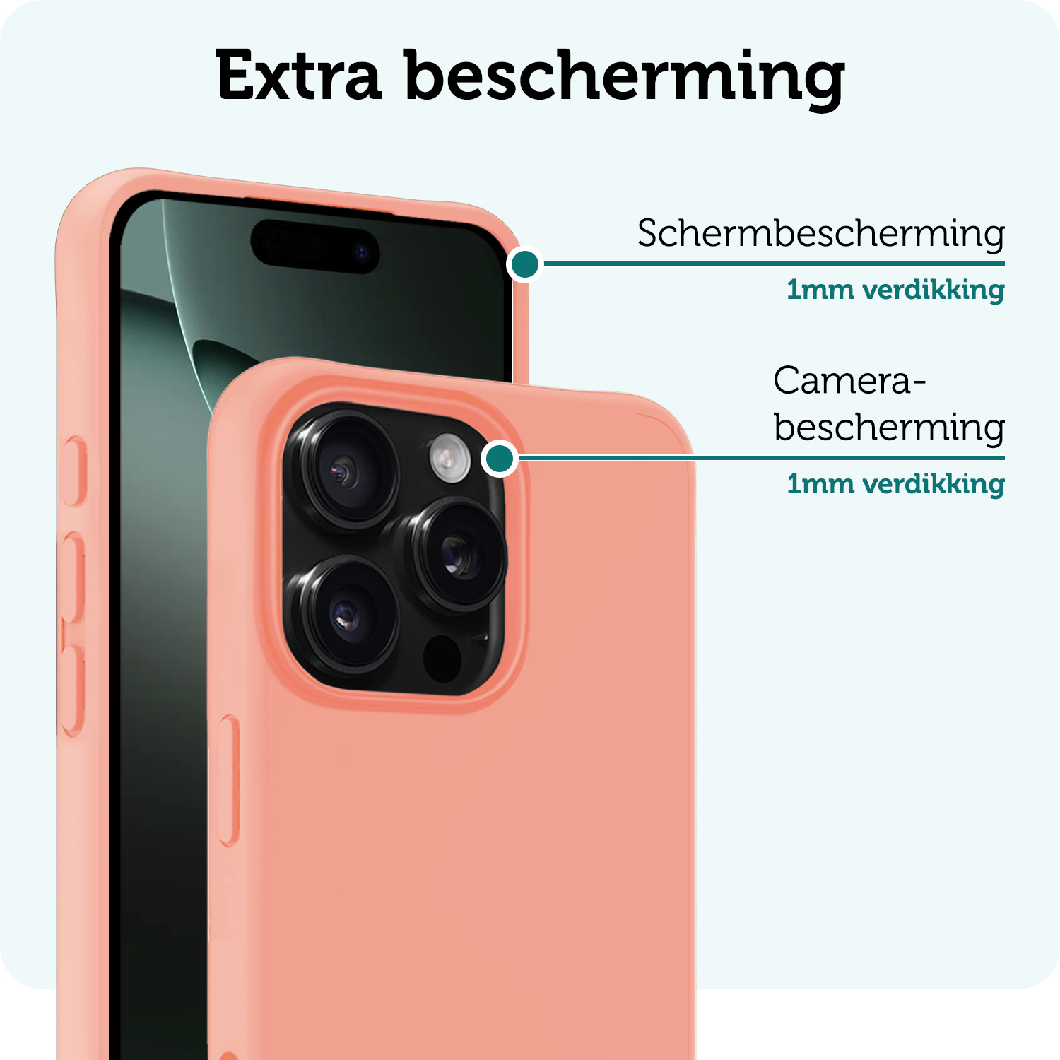 Forterra Hoesje Geschikt voor iPhone 16 Pro Max Case Siliconen Hoes - Hoes Geschikt voor iPhone 16 Pro Max Hoesje Back Cover - Perzik - 2 PACK