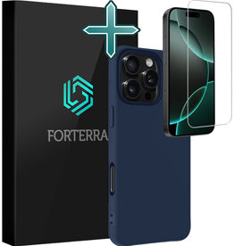 Forterra Forterra iPhone 16 Pro Max Hoesje Siliconen Met Screenprotector Met Dichte Notch - Donkerblauw