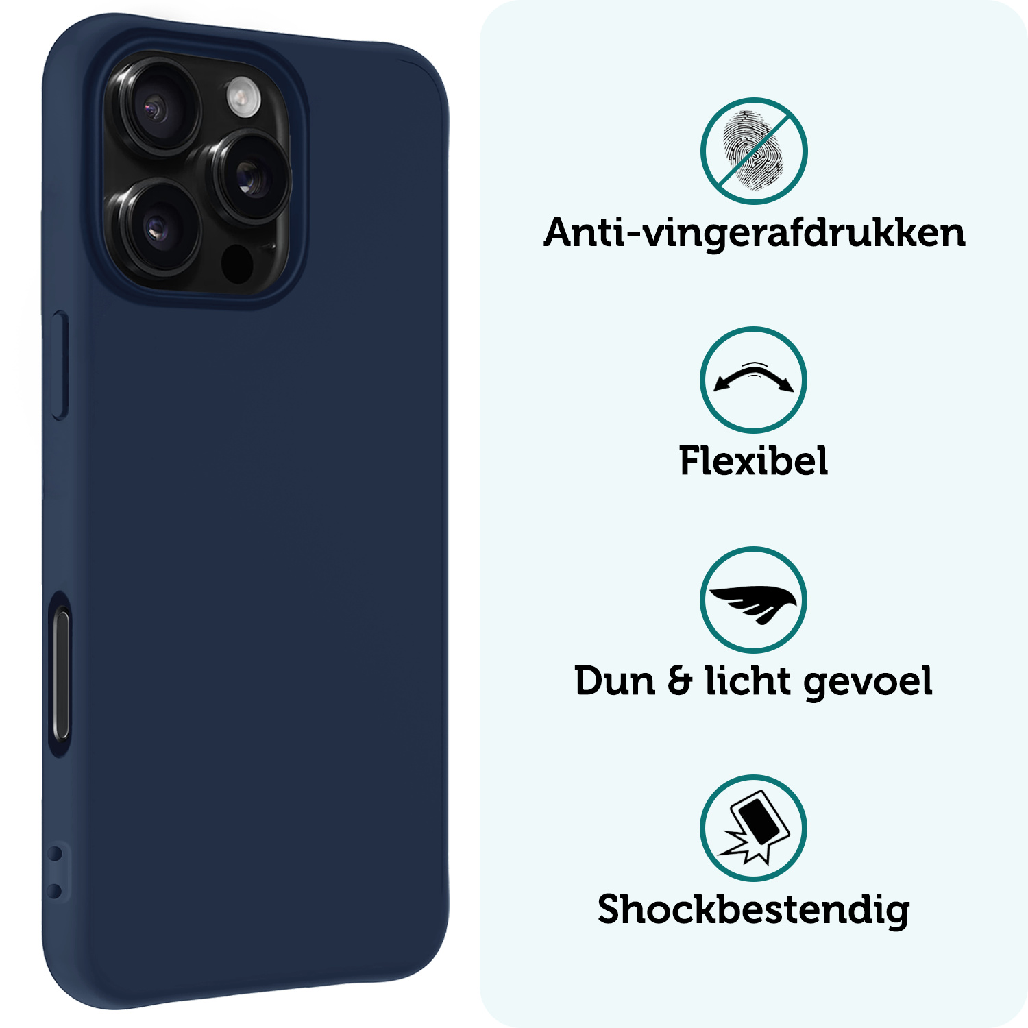Forterra Hoesje Geschikt voor iPhone 16 Pro Max Case Siliconen Hoes Met Screenprotector - Hoes Geschikt voor iPhone 16 Pro Max Hoesje Back Cover - Donkerblauw