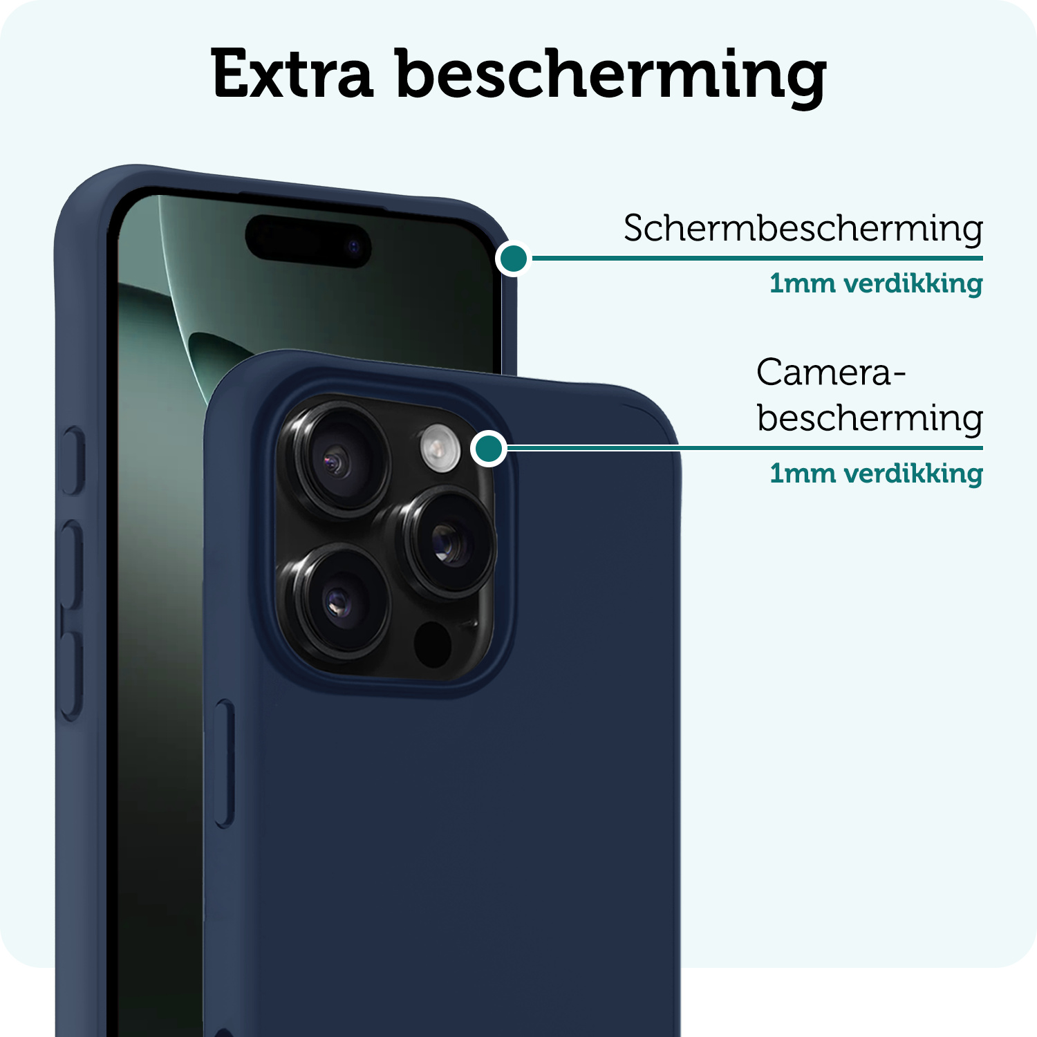 Forterra Hoesje Geschikt voor iPhone 16 Pro Max Case Siliconen Hoes Met Screenprotector - Hoes Geschikt voor iPhone 16 Pro Max Hoesje Back Cover - Donkerblauw
