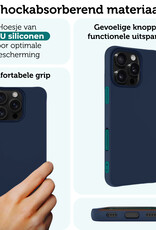 Forterra Hoesje Geschikt voor iPhone 16 Pro Max Case Siliconen Hoes Met Screenprotector - Hoes Geschikt voor iPhone 16 Pro Max Hoesje Back Cover - Donkerblauw
