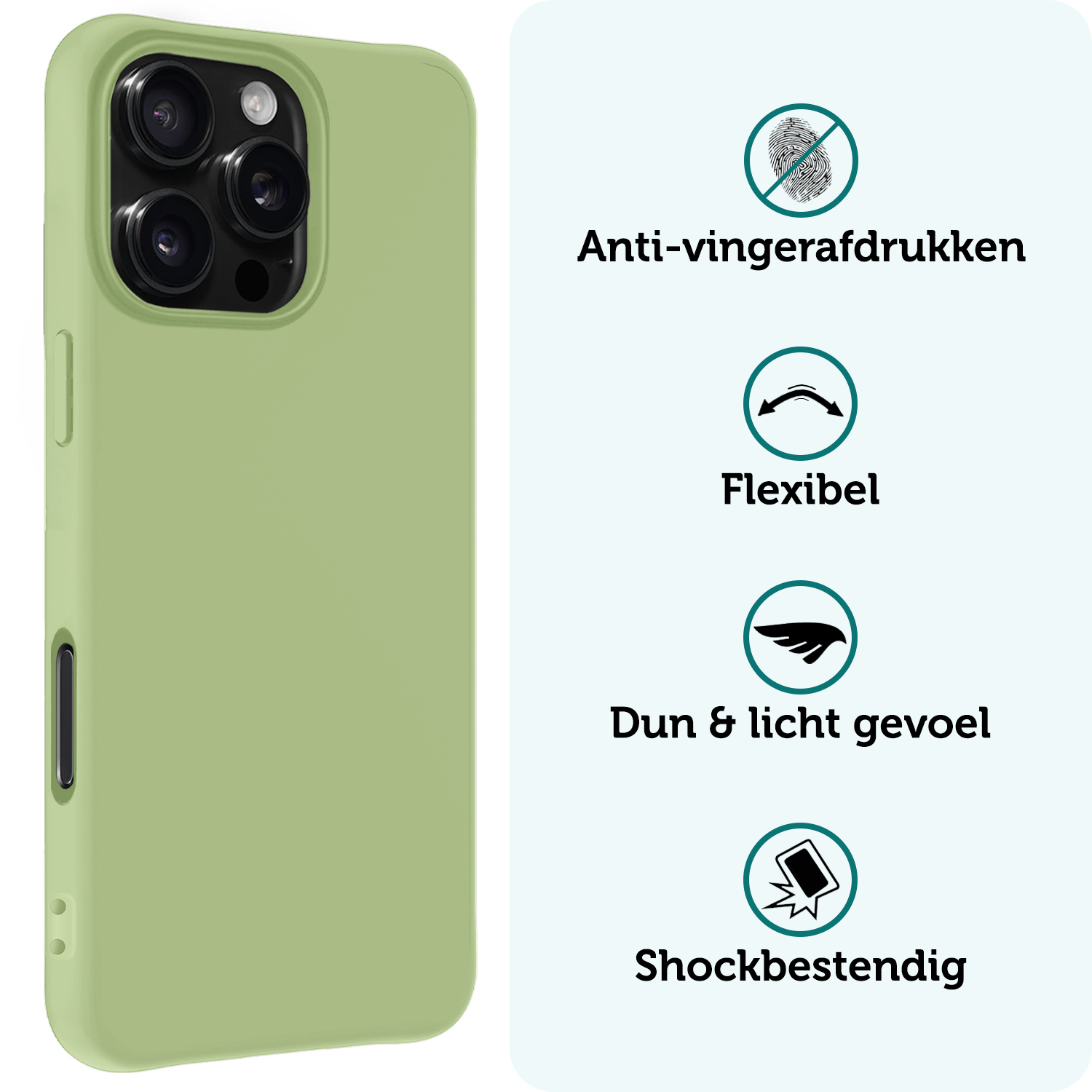 Forterra Hoesje Geschikt voor iPhone 16 Pro Max Case Siliconen Hoes Met Screenprotector - Hoes Geschikt voor iPhone 16 Pro Max Hoesje Back Cover - Groen