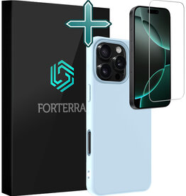 Forterra Forterra iPhone 16 Pro Max Hoesje Siliconen Met Screenprotector Met Dichte Notch - Lichtblauw