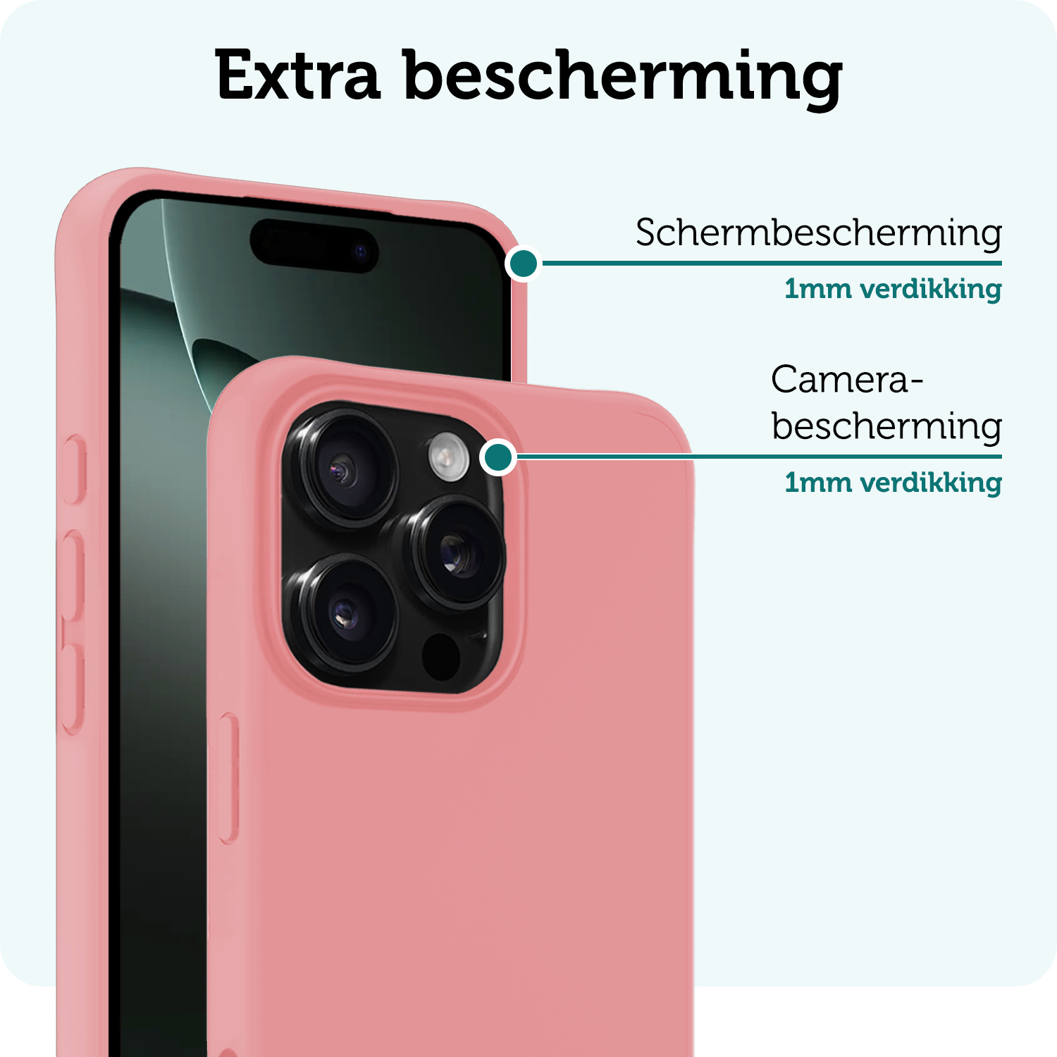 Forterra Hoesje Geschikt voor iPhone 16 Pro Max Case Siliconen Hoes Met Screenprotector - Hoes Geschikt voor iPhone 16 Pro Max Hoesje Back Cover - Lichtroze