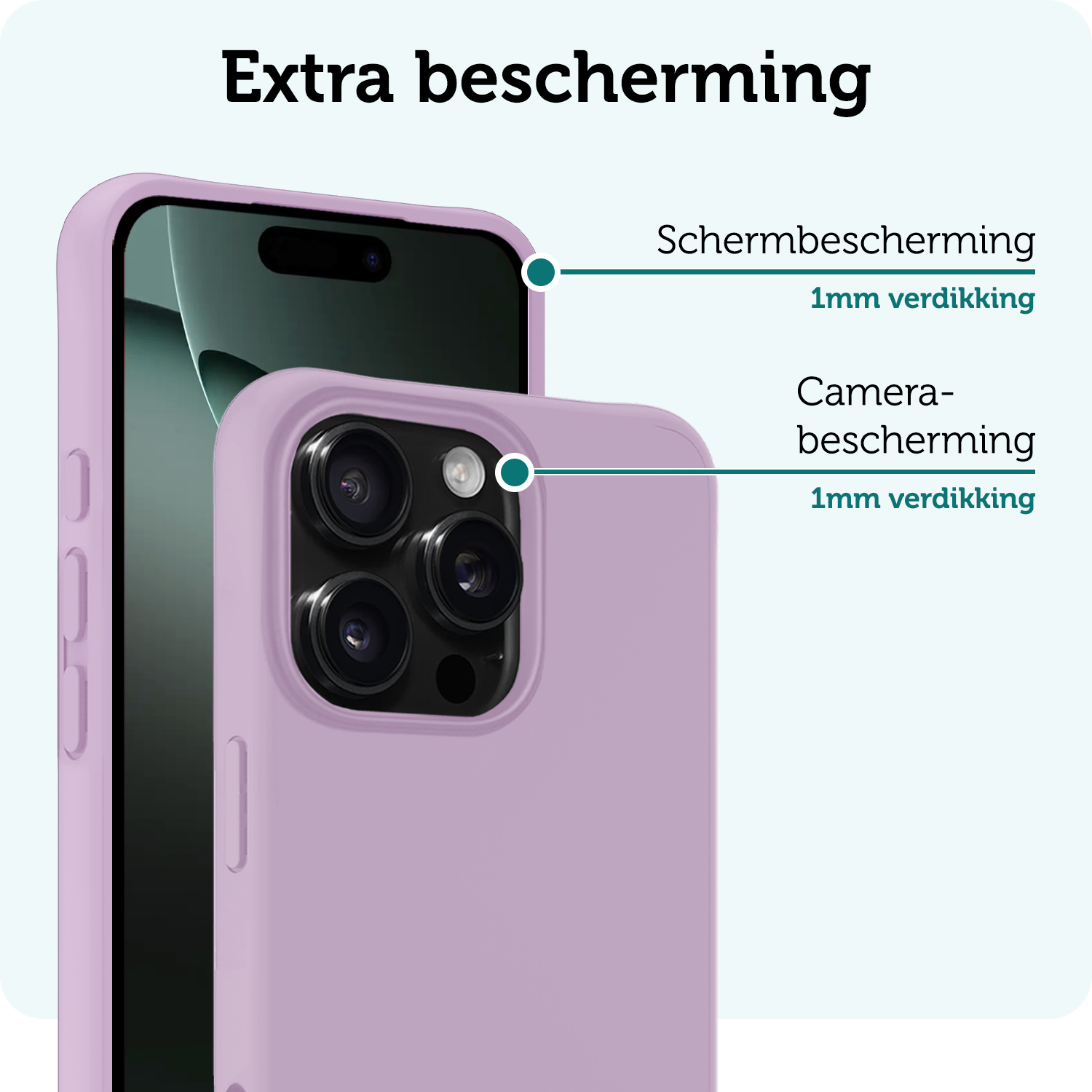 Forterra Hoesje Geschikt voor iPhone 16 Pro Max Case Siliconen Hoes Met Screenprotector - Hoes Geschikt voor iPhone 16 Pro Max Hoesje Back Cover - Lila