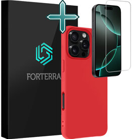 Forterra Forterra iPhone 16 Pro Max Hoesje Siliconen Met Screenprotector Met Dichte Notch - Rood