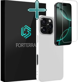 Forterra Forterra iPhone 16 Pro Max Hoesje Siliconen Met Screenprotector Met Dichte Notch - Wit