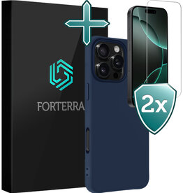 Forterra Forterra iPhone 16 Pro Max Hoesje Siliconen Met 2x Screenprotector Met Dichte Notch - Donkerblauw