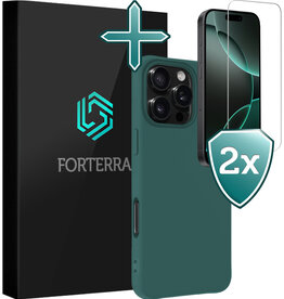Forterra Forterra iPhone 16 Pro Max Hoesje Siliconen Met 2x Screenprotector Met Dichte Notch - Donkergroen