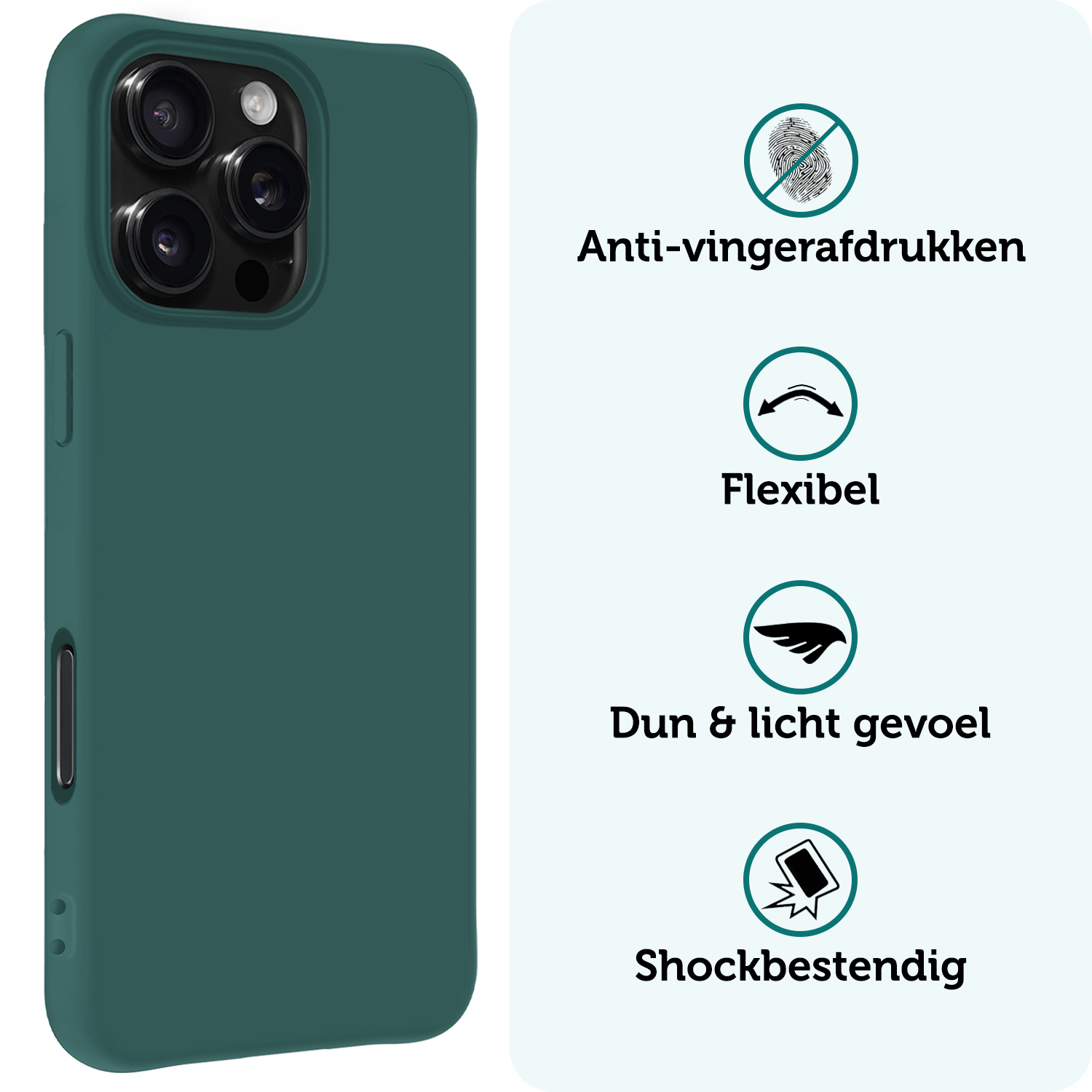 Forterra Hoesje Geschikt voor iPhone 16 Pro Max Case Siliconen Hoes Met 2x Screenprotector - Hoes Geschikt voor iPhone 16 Pro Max Hoesje Back Cover - Donkergroen