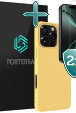Forterra Hoesje Geschikt voor iPhone 16 Pro Max Case Siliconen Hoes Met 2x Screenprotector - Hoes Geschikt voor iPhone 16 Pro Max Hoesje Back Cover - Geel